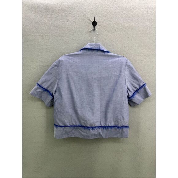 MARINA MOSCONE COTTON PAJAMA SET IN BLUE FEATHER TRIM SIZE M - Picture 3 of 11